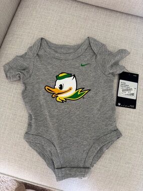 NEW Nike Grey Baby Oregon Duck Logo Bodysuit with Green & Yellow Accents